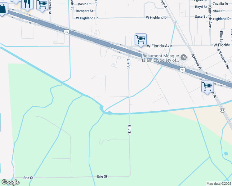 map of restaurants, bars, coffee shops, grocery stores, and more near 1910 Chambless Drive in Beaumont