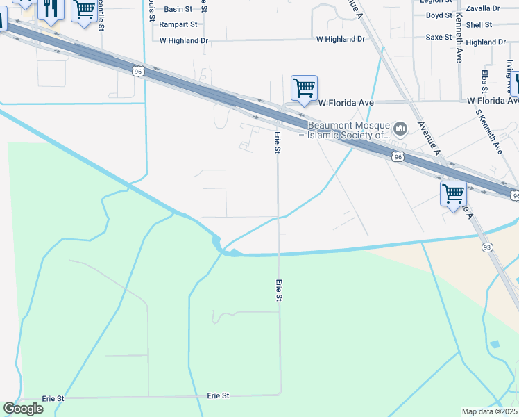map of restaurants, bars, coffee shops, grocery stores, and more near 1910 Chambless Drive in Beaumont