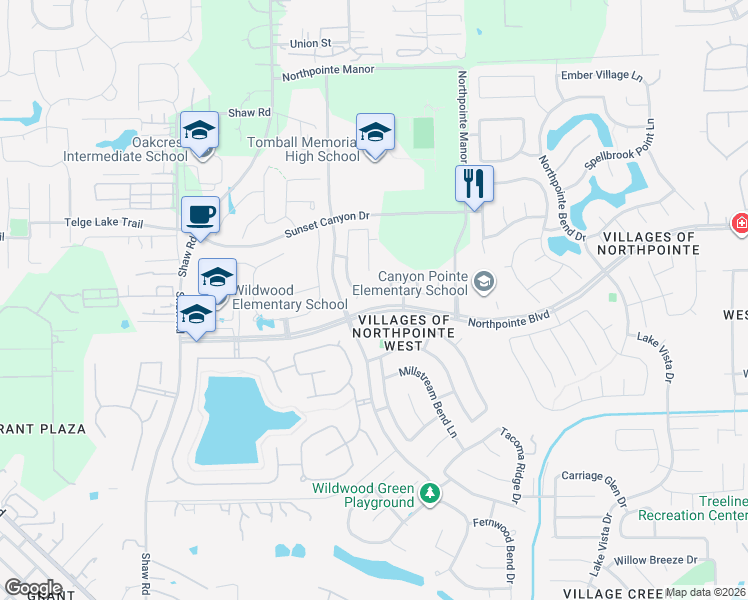 map of restaurants, bars, coffee shops, grocery stores, and more near 13231 Brantfield Park Lane in Tomball