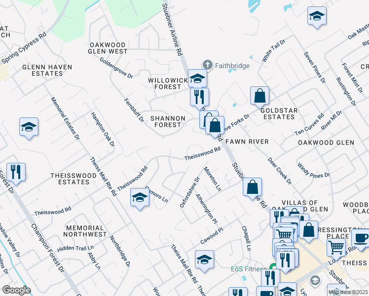 map of restaurants, bars, coffee shops, grocery stores, and more near 7530 Ralick Court in Spring