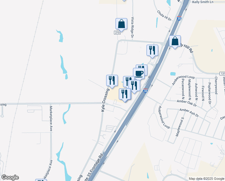 map of restaurants, bars, coffee shops, grocery stores, and more near 3200 Kyle Crossing in Kyle