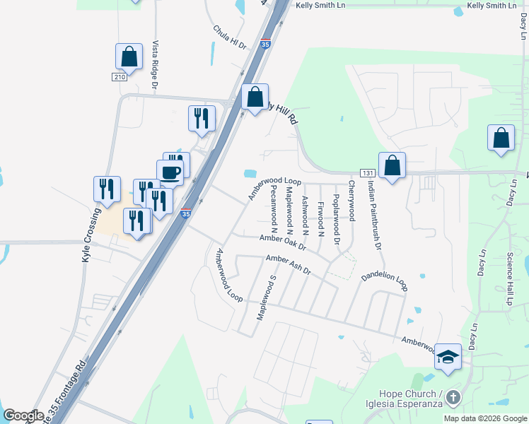 map of restaurants, bars, coffee shops, grocery stores, and more near 149 Pecanwood North in Kyle