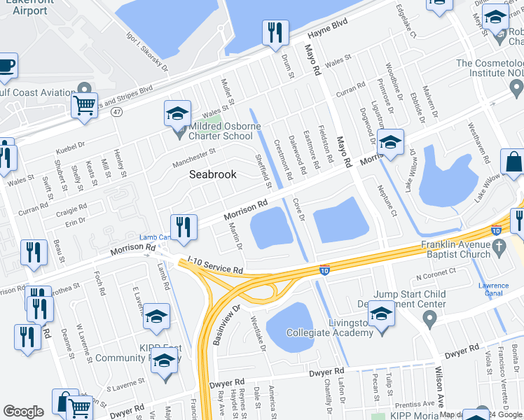 map of restaurants, bars, coffee shops, grocery stores, and more near 6930 Morrison Road in New Orleans