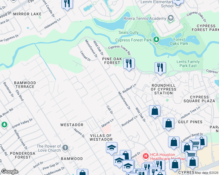map of restaurants, bars, coffee shops, grocery stores, and more near 707 Lodgehill Lane in Houston