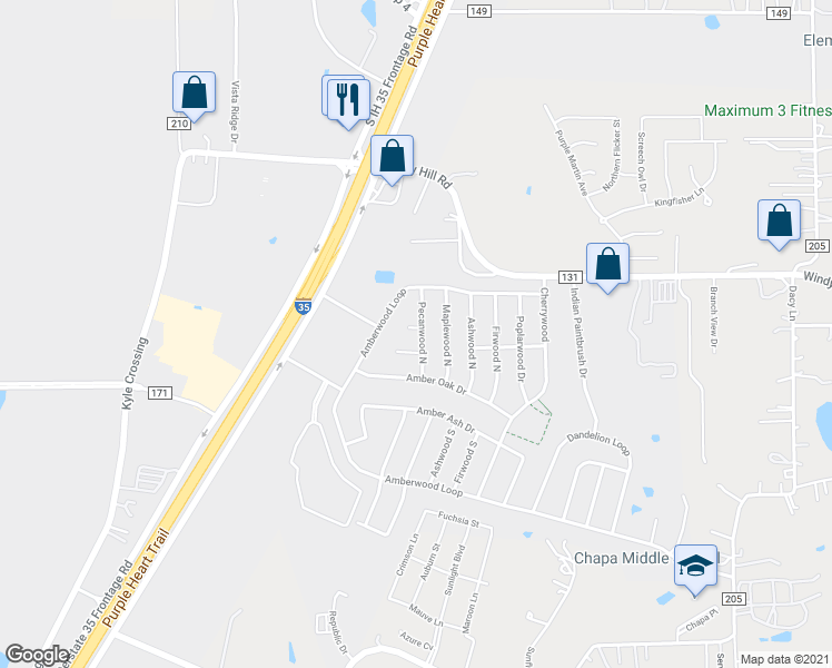 map of restaurants, bars, coffee shops, grocery stores, and more near 149 Pecanwood North in Kyle