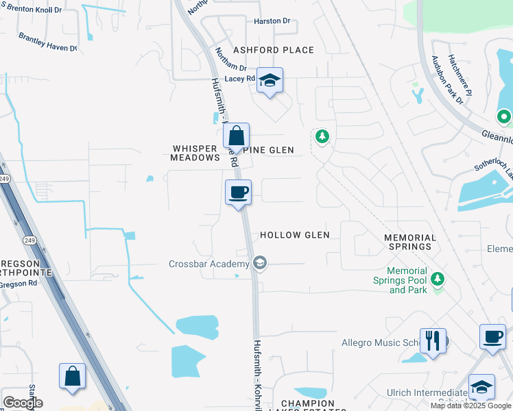 map of restaurants, bars, coffee shops, grocery stores, and more near 4 Rolling Glen in Tomball