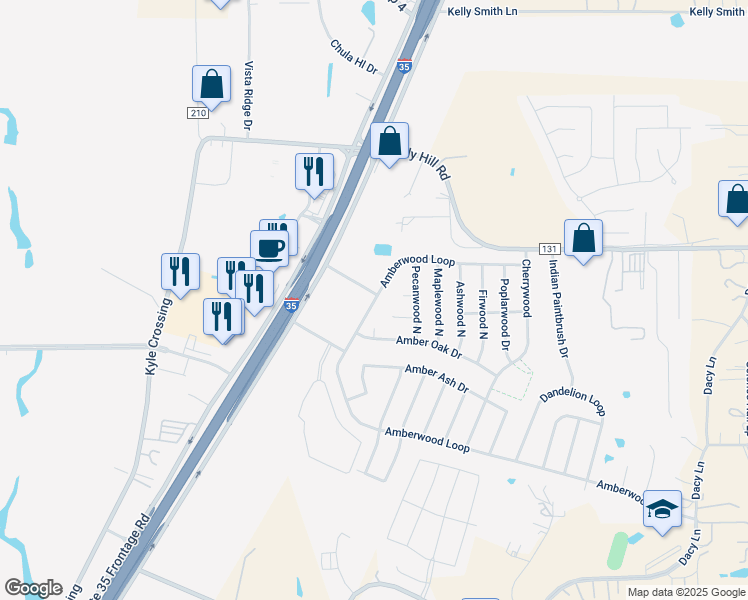 map of restaurants, bars, coffee shops, grocery stores, and more near 1684 Amberwood Loop in Kyle