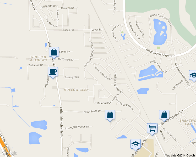map of restaurants, bars, coffee shops, grocery stores, and more near 18318 Memorial Springs Pass in Tomball