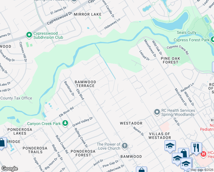 map of restaurants, bars, coffee shops, grocery stores, and more near 1107 Belaya Lane in Houston