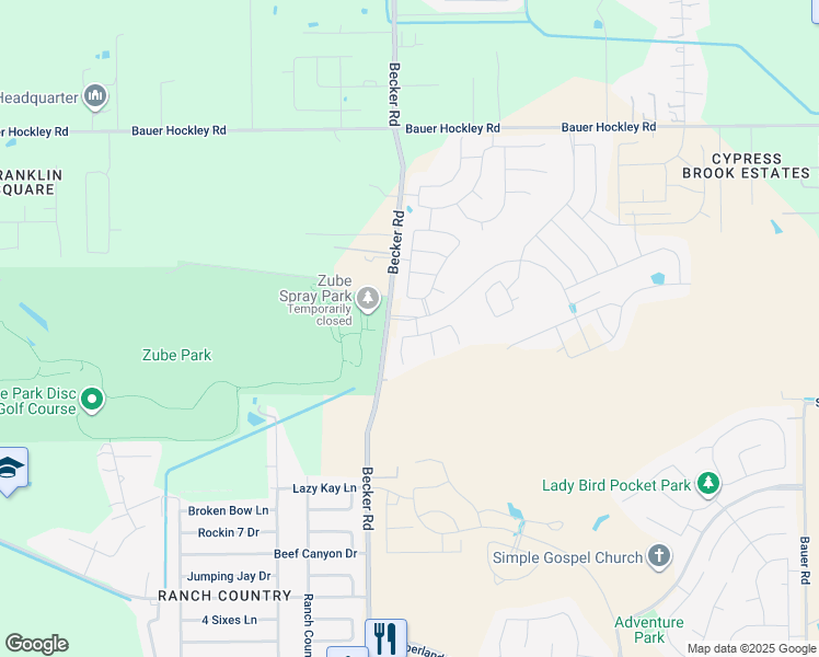 map of restaurants, bars, coffee shops, grocery stores, and more near 24038 Hay Iron Drive in Hockley