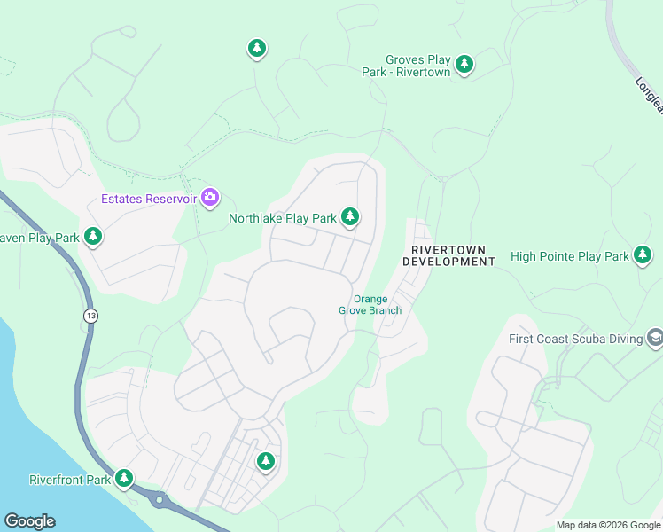 map of restaurants, bars, coffee shops, grocery stores, and more near 499 Narrowleaf Drive in Saint Johns