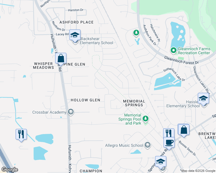 map of restaurants, bars, coffee shops, grocery stores, and more near 18318 Memorial Springs Pass in Tomball