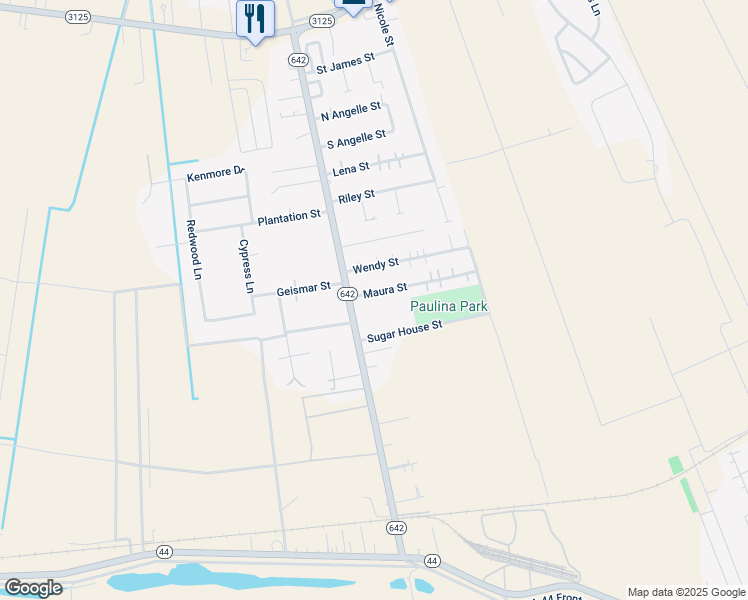 map of restaurants, bars, coffee shops, grocery stores, and more near 3439 Maura Street in Paulina