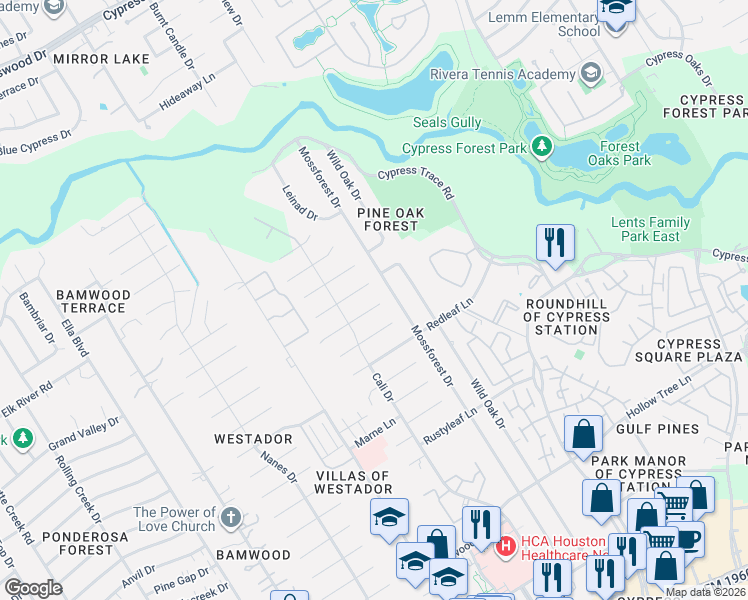 map of restaurants, bars, coffee shops, grocery stores, and more near 707 Lodgehill Lane in Houston