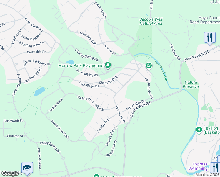 map of restaurants, bars, coffee shops, grocery stores, and more near 13 Deer Ridge Road in Wimberley