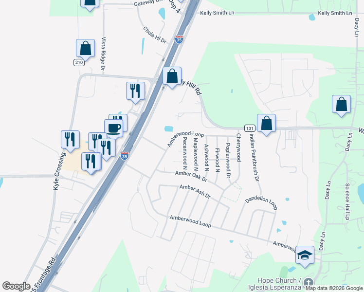 map of restaurants, bars, coffee shops, grocery stores, and more near 149 Pecanwood North in Kyle