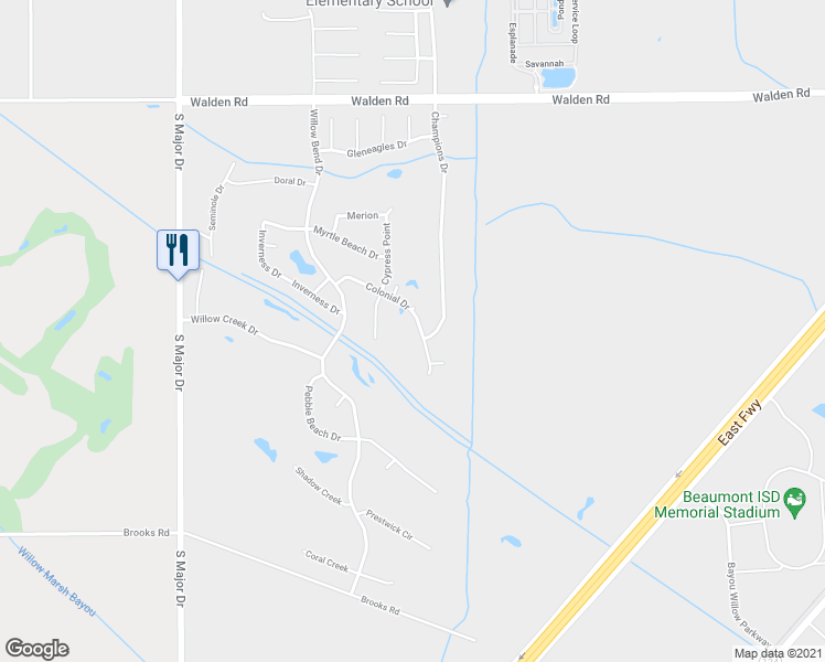 map of restaurants, bars, coffee shops, grocery stores, and more near 7475 Colonial Drive in Beaumont