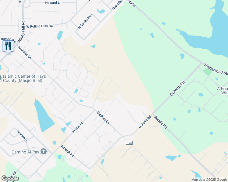 map of restaurants, bars, coffee shops, grocery stores, and more near 398 Big Sandy Drive in Kyle