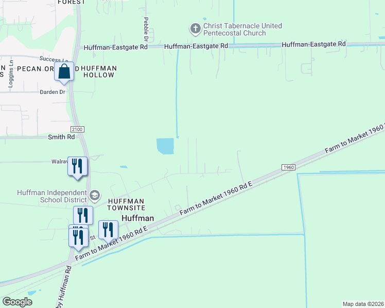map of restaurants, bars, coffee shops, grocery stores, and more near 2815 3rd Street in Huffman