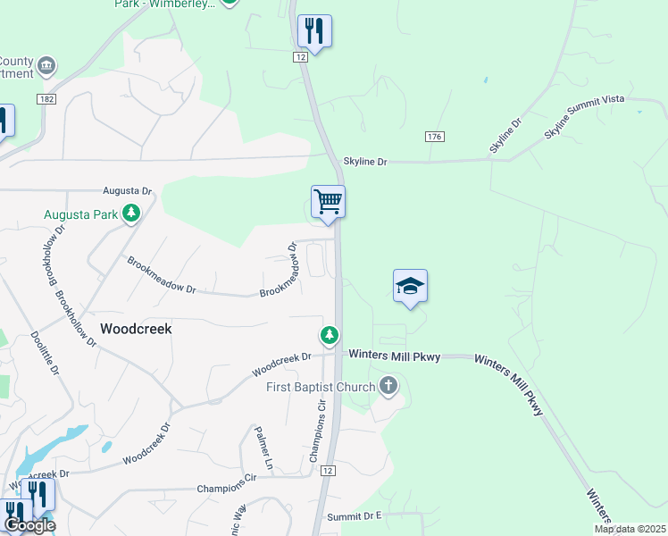 map of restaurants, bars, coffee shops, grocery stores, and more near 16515 Ranch Road 12 in Wimberley