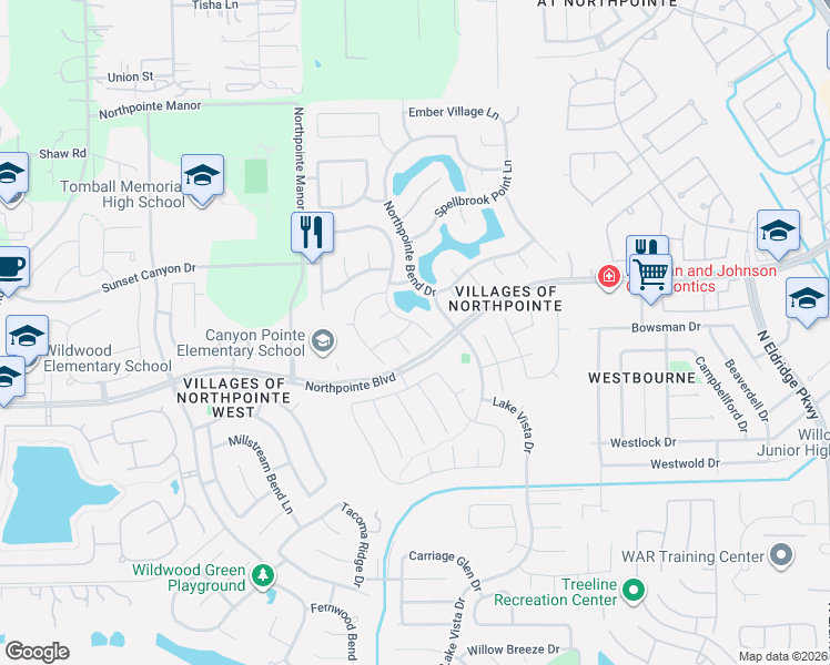 map of restaurants, bars, coffee shops, grocery stores, and more near 12703 Brighton Trail Court in Tomball