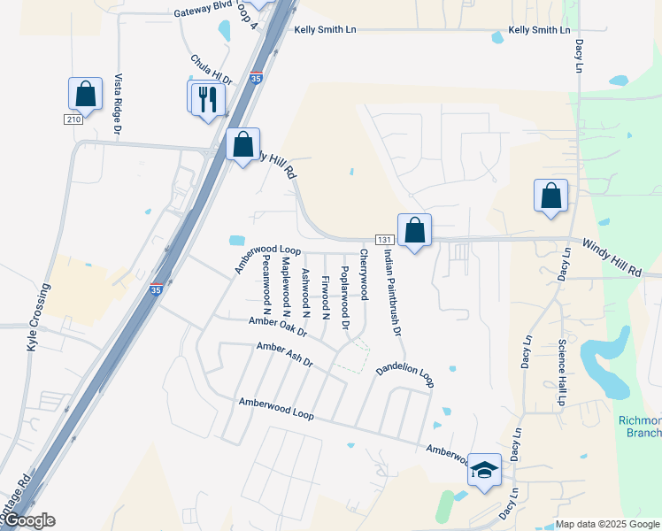 map of restaurants, bars, coffee shops, grocery stores, and more near 256 Firwood North in Kyle