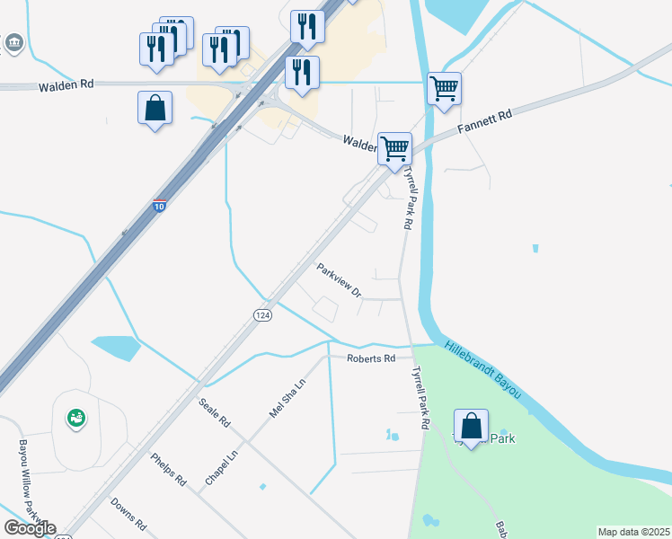map of restaurants, bars, coffee shops, grocery stores, and more near 5165 Parkview Drive in Beaumont