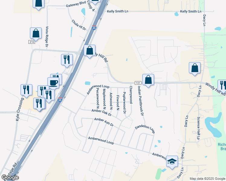 map of restaurants, bars, coffee shops, grocery stores, and more near 264 Ashwood North in Kyle