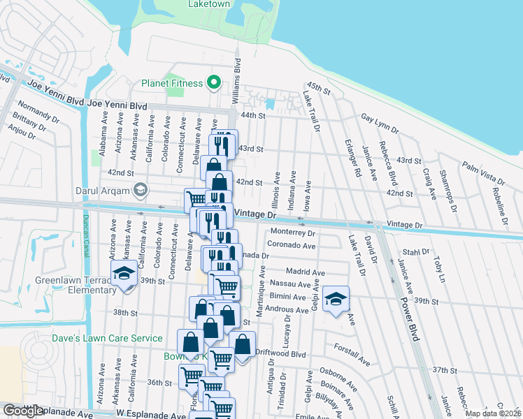 map of restaurants, bars, coffee shops, grocery stores, and more near 4125 Illinois Avenue in Kenner