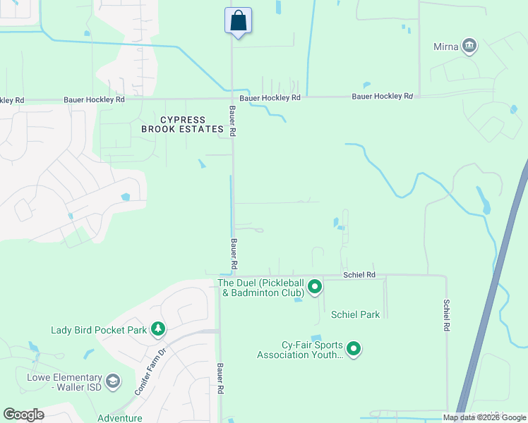map of restaurants, bars, coffee shops, grocery stores, and more near 17710 Bauer Road in Cypress