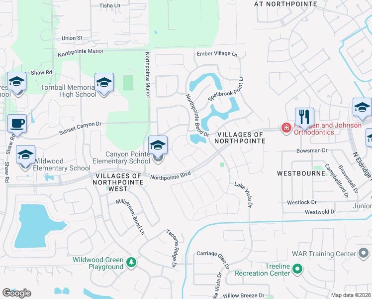 map of restaurants, bars, coffee shops, grocery stores, and more near 12703 Brighton Trail Court in Tomball
