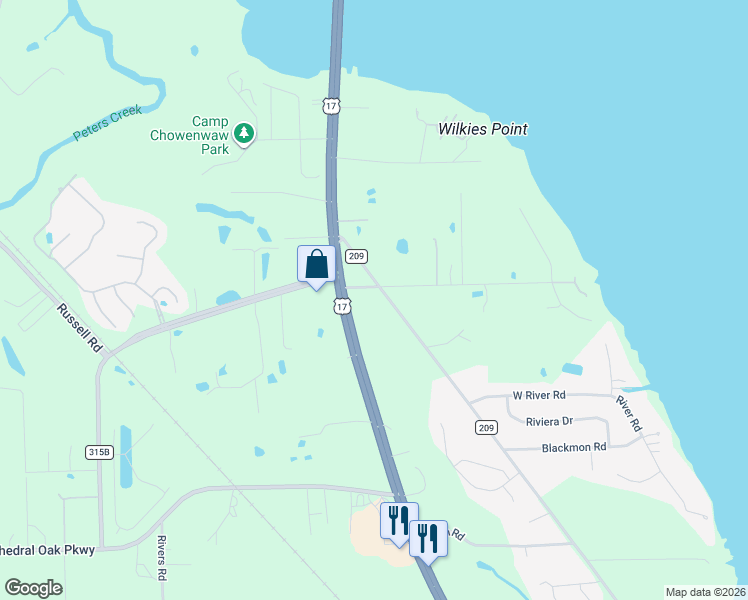 map of restaurants, bars, coffee shops, grocery stores, and more near 1846 County Road 209 in Green Cove Springs