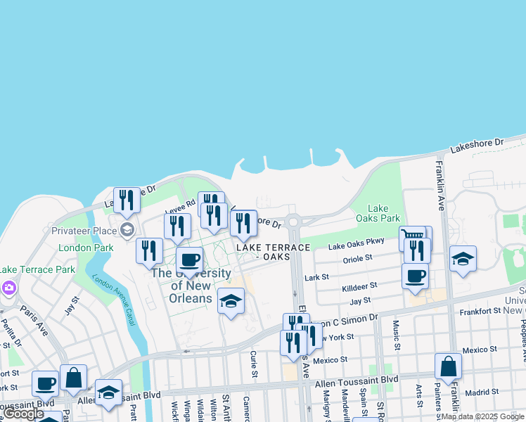 map of restaurants, bars, coffee shops, grocery stores, and more near in New Orleans