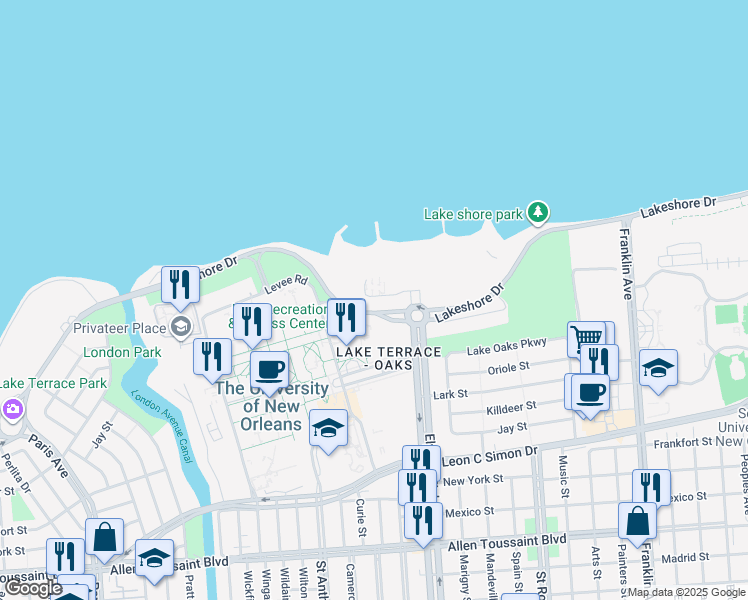 map of restaurants, bars, coffee shops, grocery stores, and more near in New Orleans