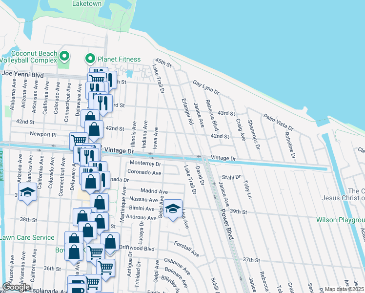 map of restaurants, bars, coffee shops, grocery stores, and more near 4120 Lake Trail Drive in Kenner