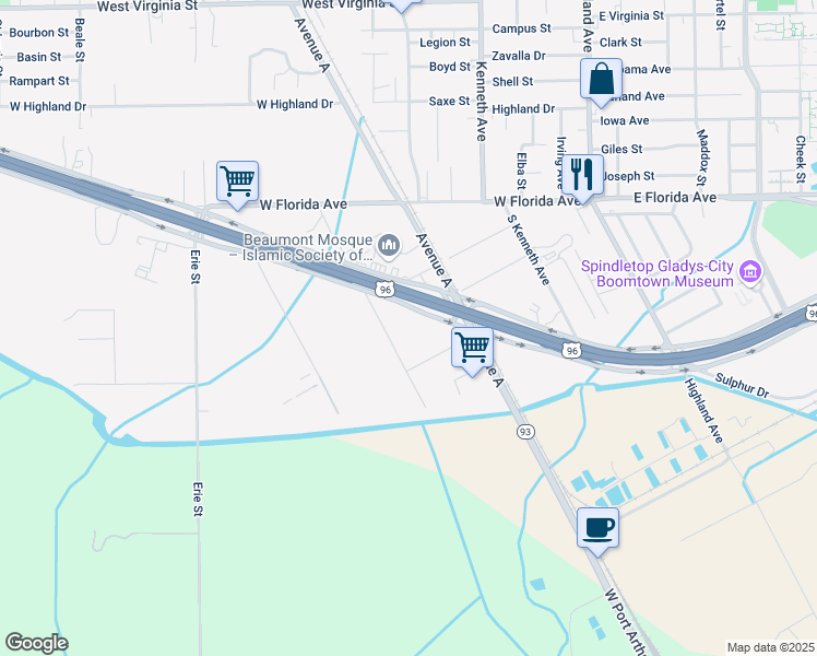 map of restaurants, bars, coffee shops, grocery stores, and more near 1261-1275 West Cardinal Drive in Beaumont