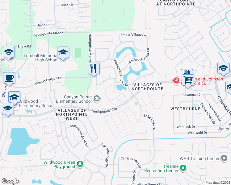 map of restaurants, bars, coffee shops, grocery stores, and more near 12703 Brighton Trail Court in Tomball