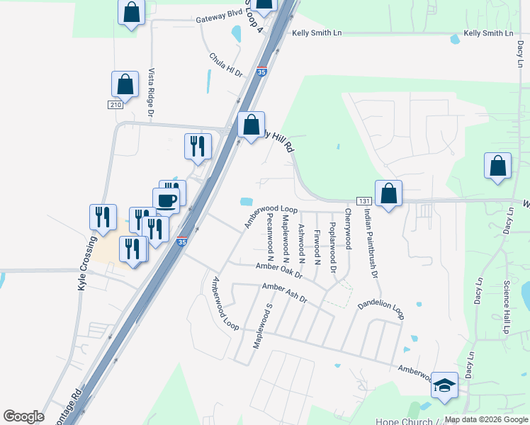 map of restaurants, bars, coffee shops, grocery stores, and more near 1788 Amberwood Loop in Kyle