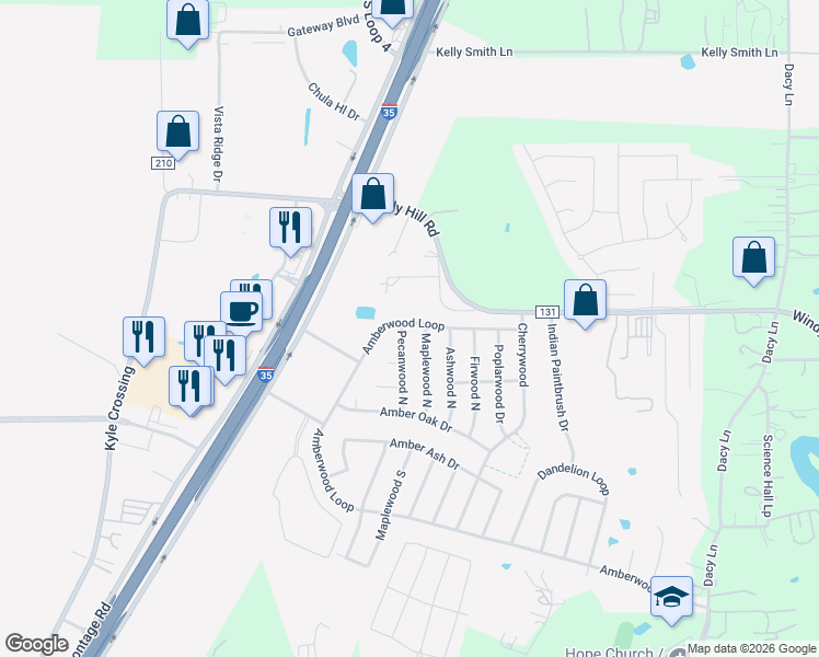 map of restaurants, bars, coffee shops, grocery stores, and more near 1788 Amberwood Loop in Kyle