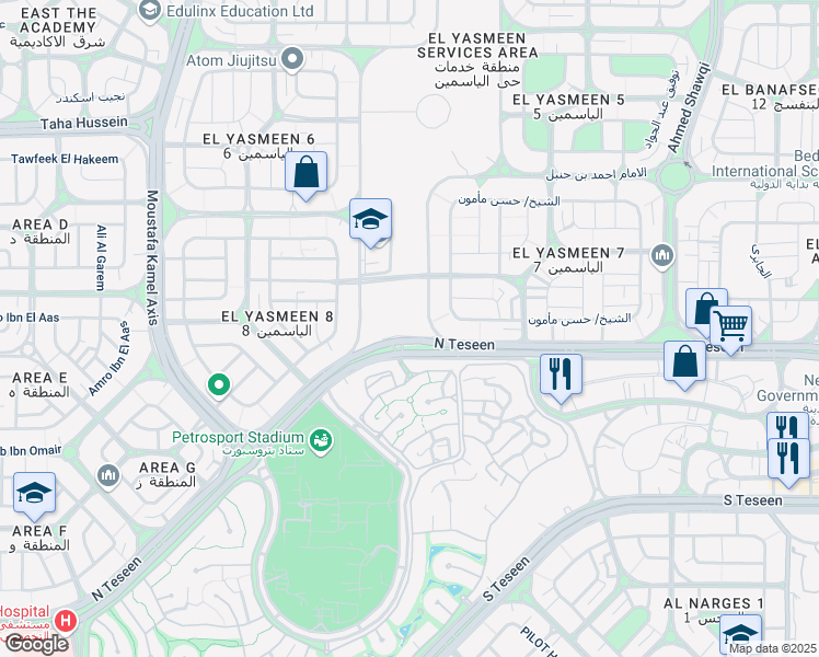map of restaurants, bars, coffee shops, grocery stores, and more near فيلا ١٦٧ North Teseen in New Cairo 1