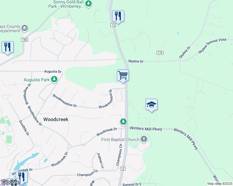 map of restaurants, bars, coffee shops, grocery stores, and more near 3 Villa Meadow in Wimberley