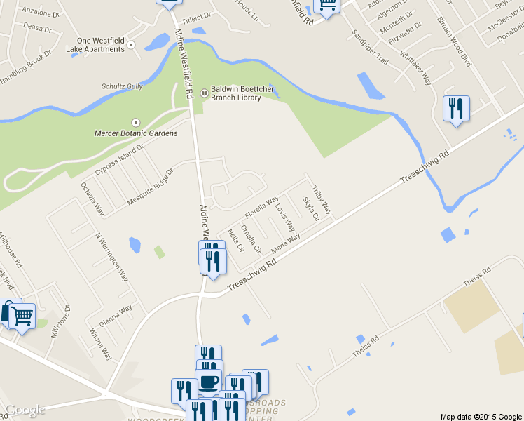 map of restaurants, bars, coffee shops, grocery stores, and more near 3426 Fiorella Way in Humble