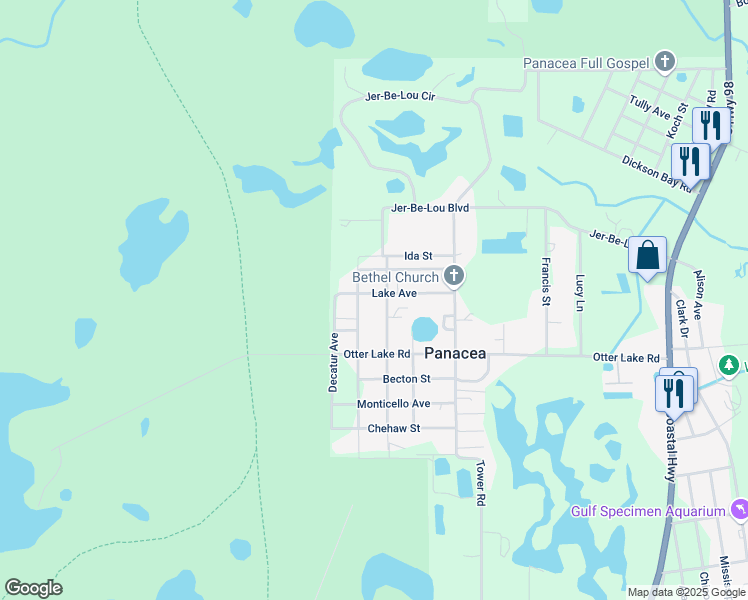 map of restaurants, bars, coffee shops, grocery stores, and more near 39 Westview Street in Panacea