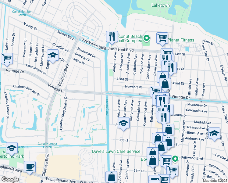 map of restaurants, bars, coffee shops, grocery stores, and more near 2 Vintage Drive in Kenner