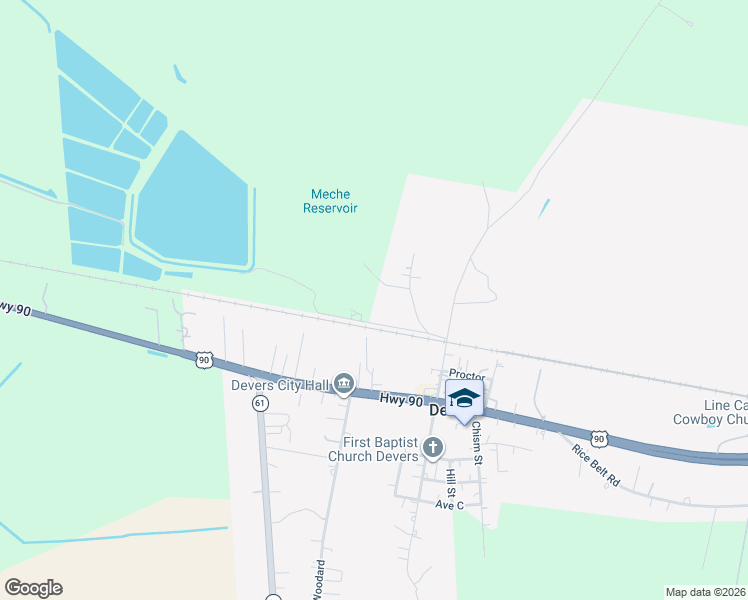 map of restaurants, bars, coffee shops, grocery stores, and more near 160 Meche Road in Devers