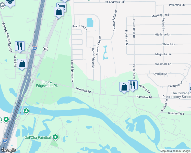 map of restaurants, bars, coffee shops, grocery stores, and more near 22030 Rustic Bridge Lane in Humble