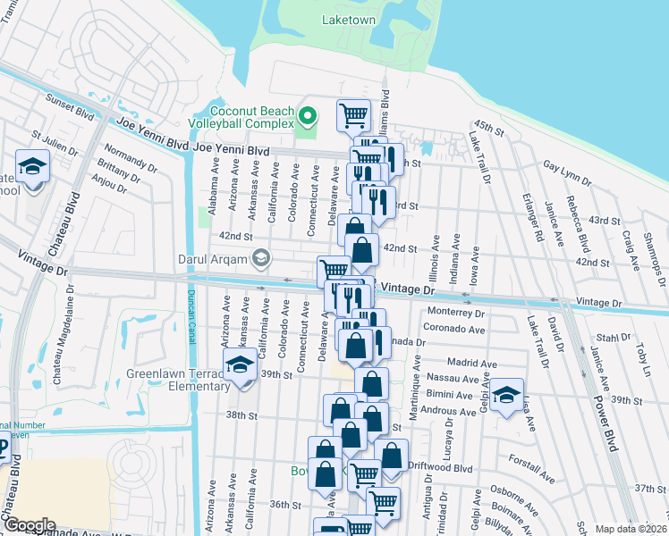 map of restaurants, bars, coffee shops, grocery stores, and more near 4112 Delaware Avenue in Kenner
