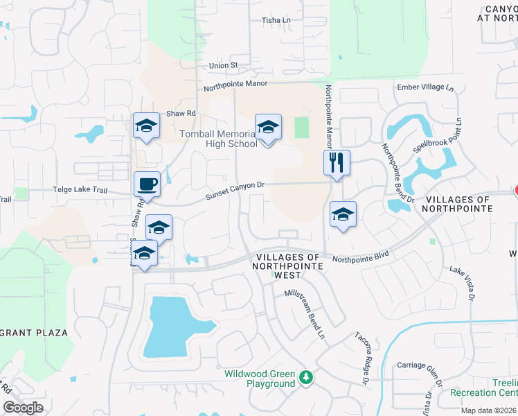 map of restaurants, bars, coffee shops, grocery stores, and more near 19003 Bluestone Hollow Lane in Tomball