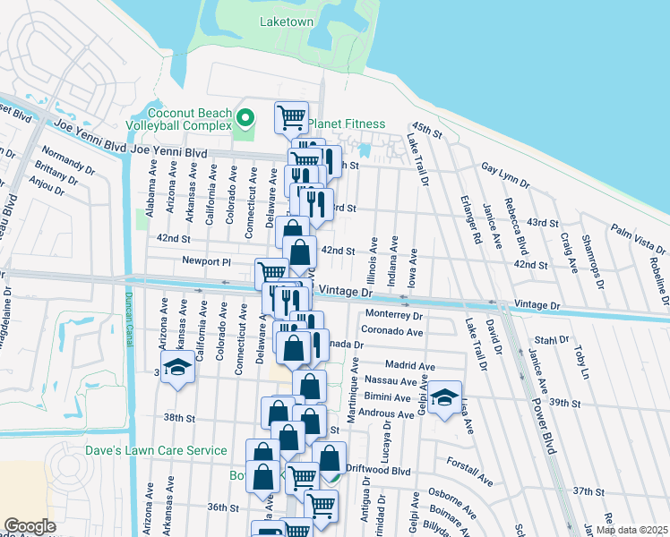 map of restaurants, bars, coffee shops, grocery stores, and more near 4128 Georgia Avenue in Kenner