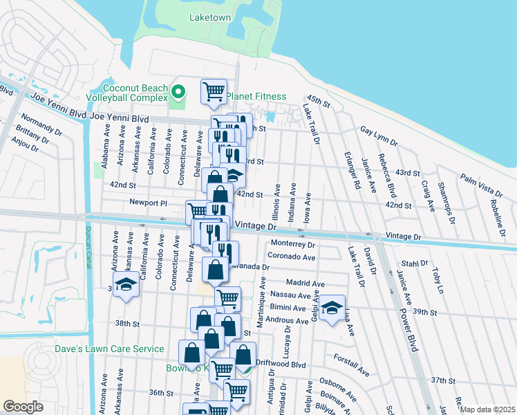 map of restaurants, bars, coffee shops, grocery stores, and more near 4128 Georgia Avenue in Kenner